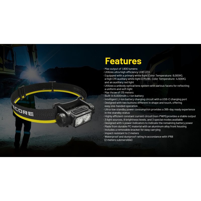 ΦΑΚΟΣ LED NITECORE HEADLAMP NU53, 1800Lm , 6000ma