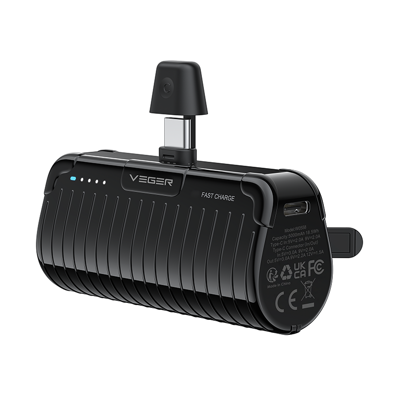 Veger W0558 Power Bank 5000mAh 20W με Θύρα USB-Type C Fast Charging Μαύρο