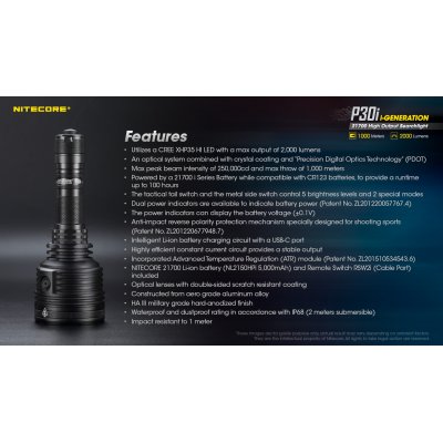 ΦΑΚΟΣ LED NITECORE PRECISE P30i, 2000 Lumens,...