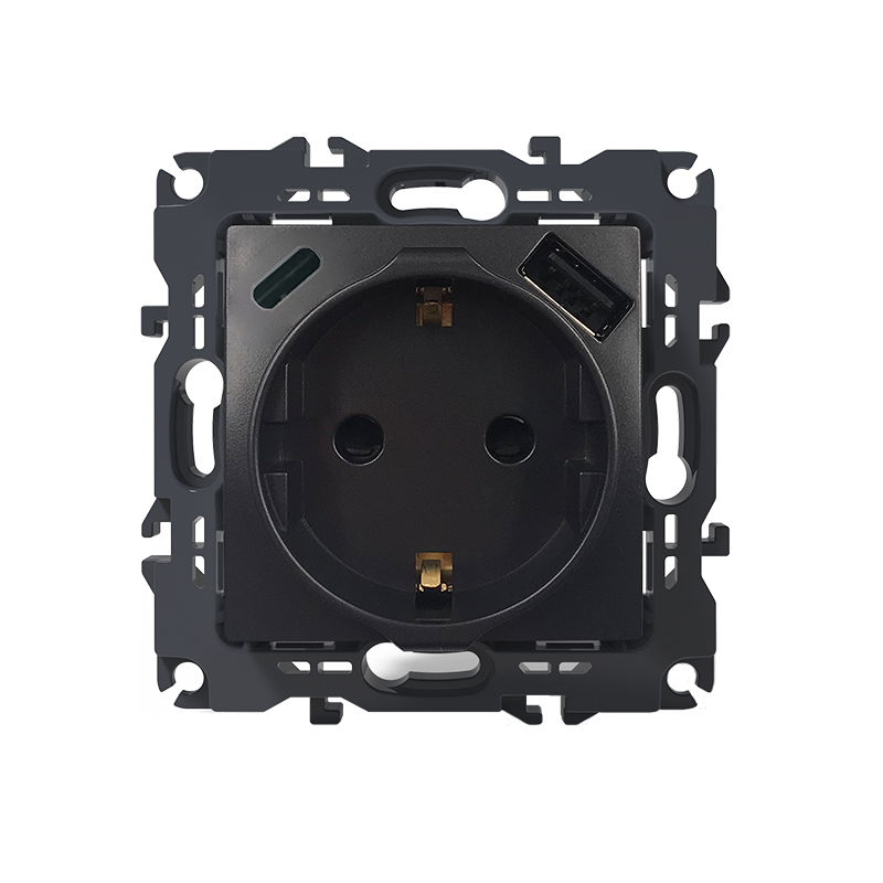 PRIME ΠΡΙΖΑ ΣΟΥΚΟ ΑΣΦΑΛΕΙΑΣ 1x2P+E 16A 250VAC & 2*USB (TYPE A+C) 5VDC 3A IP20 ΑΝΘΡΑΚΙ